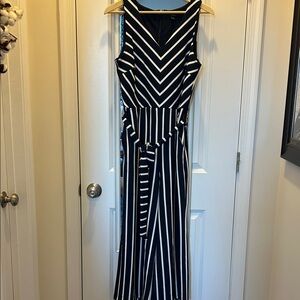 Ann Taylor Factory Navy and White Striped Jumpsuit